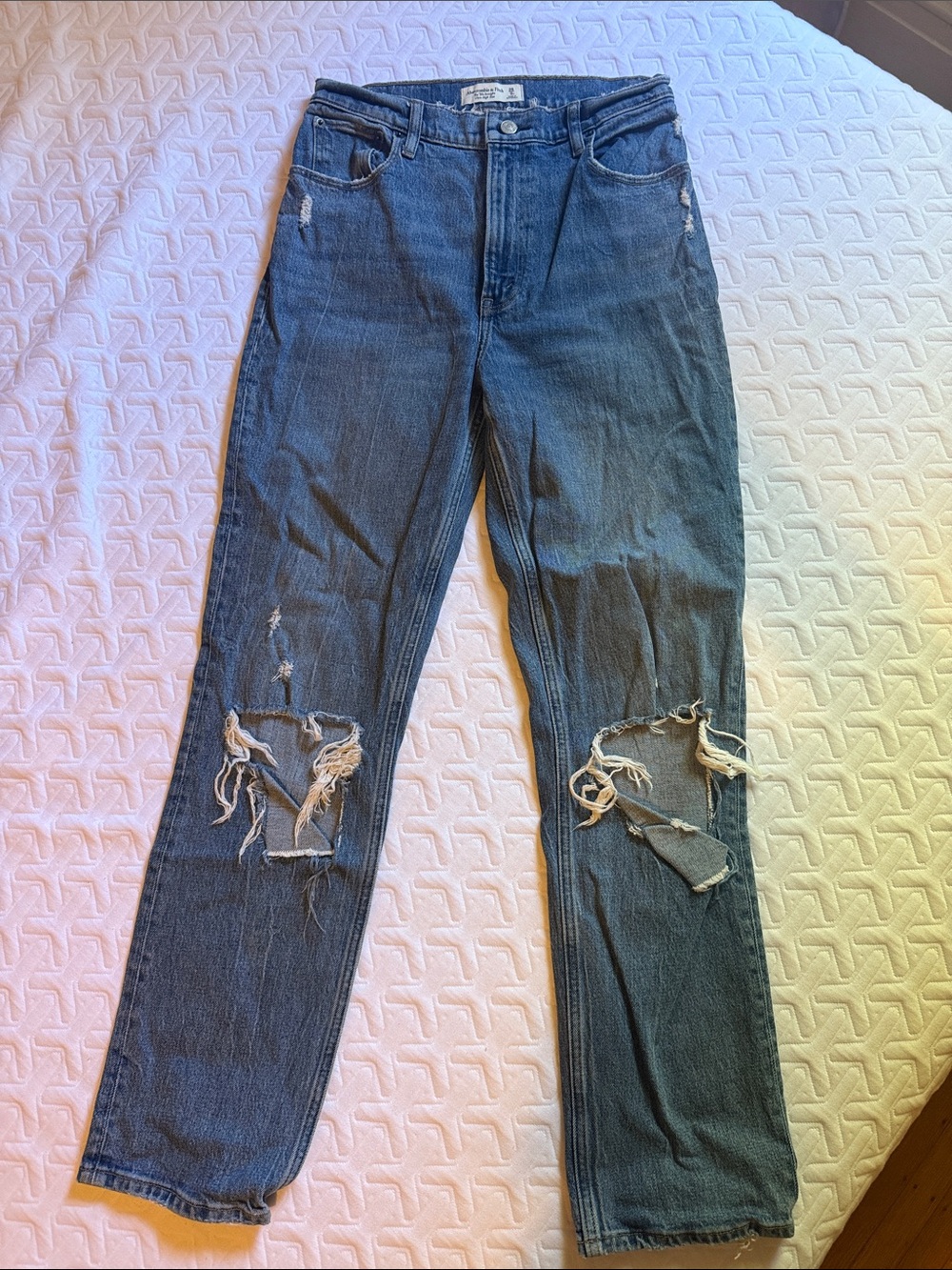 Abercrombie & Fitch Light Blue Distressed High Rise Jeans